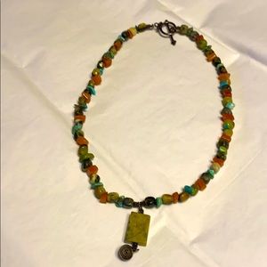 Multi color precious stone boho necklace   16” vgc